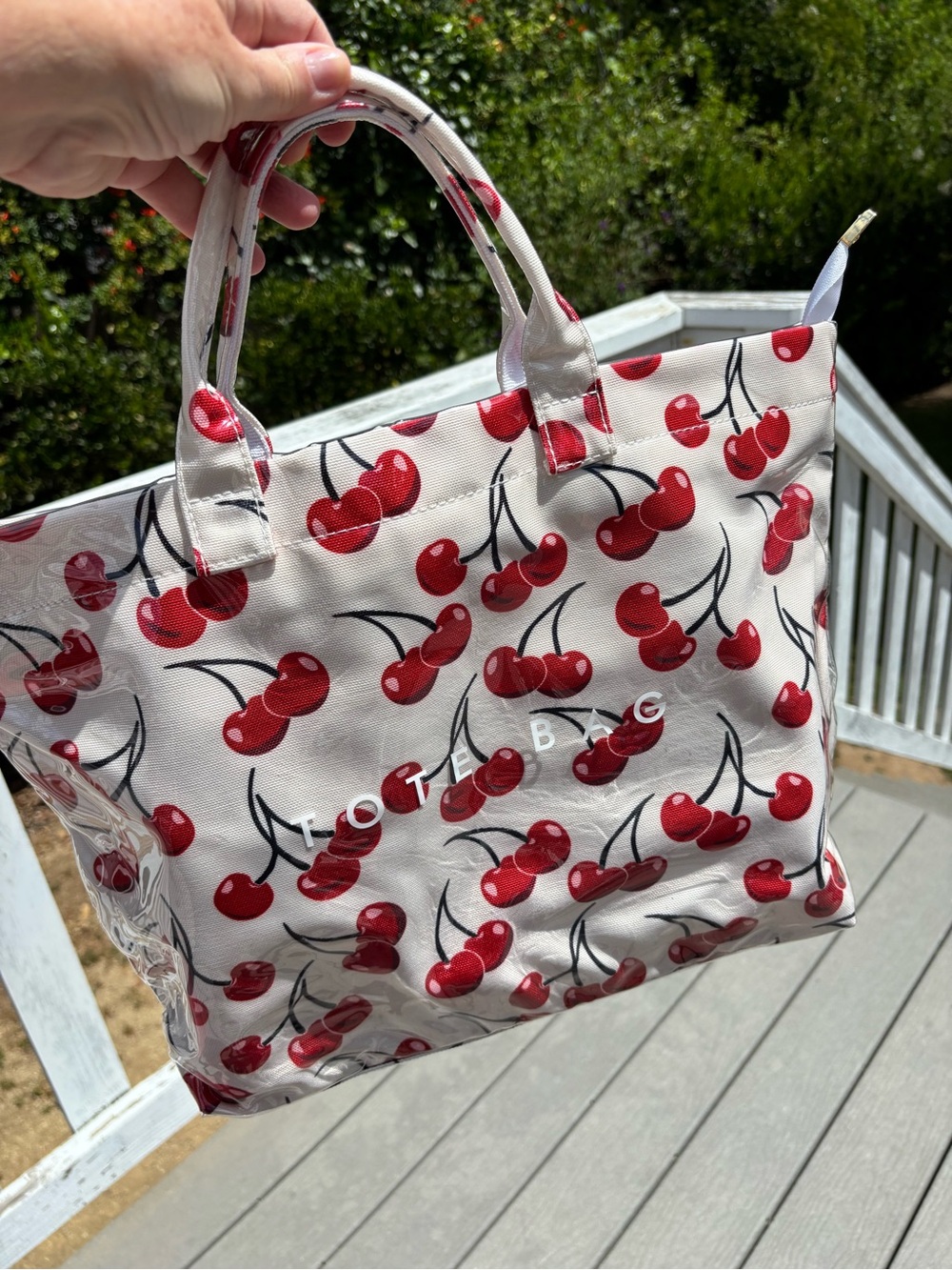 Cherries Print Tote Bag - White/Red